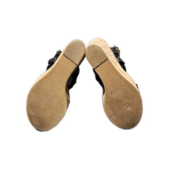 Tory Burch Shoes Womens Size 6 Black Cork Wedge Open Toe Sandals Shoes - Picture 11 of 12